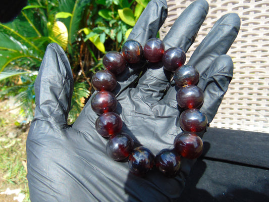 35 gram 14 Beads Mala Bracelet Indonesian Blue Cherry Red Amber 16 mm for Healing A14G275