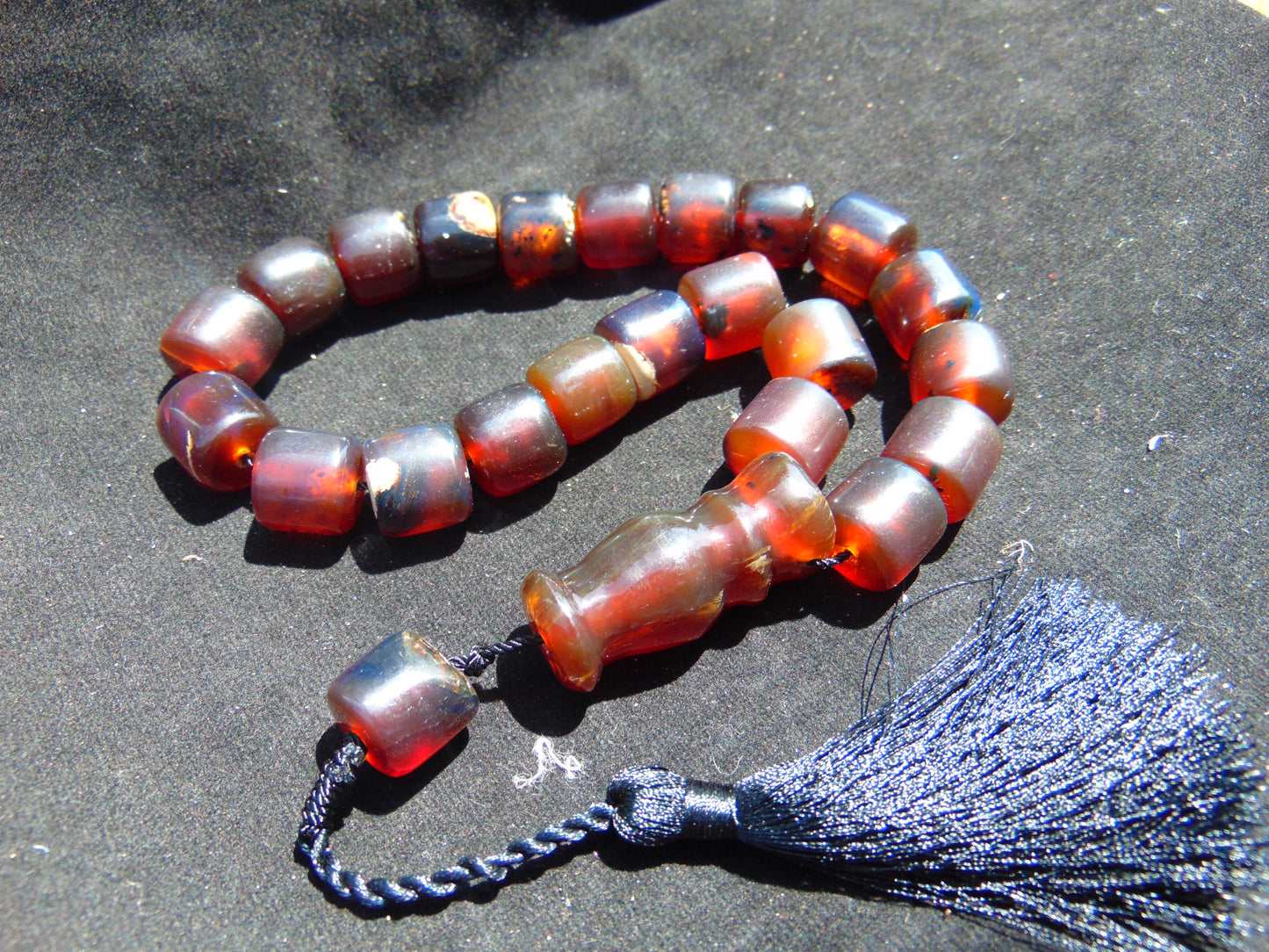 61 gr Komboloi Rosary 23 Beads 13x14 mm Indonesian Red Blue Amber for Healing 26COER5