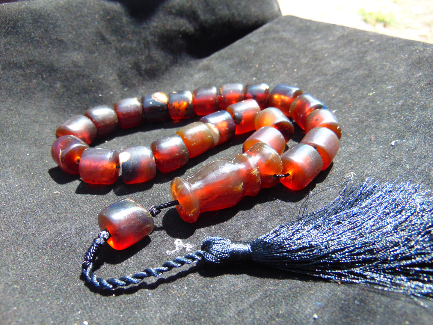 61 gr Komboloi Rosary 23 Beads 13x14 mm Indonesian Red Blue Amber for Healing 26COER5
