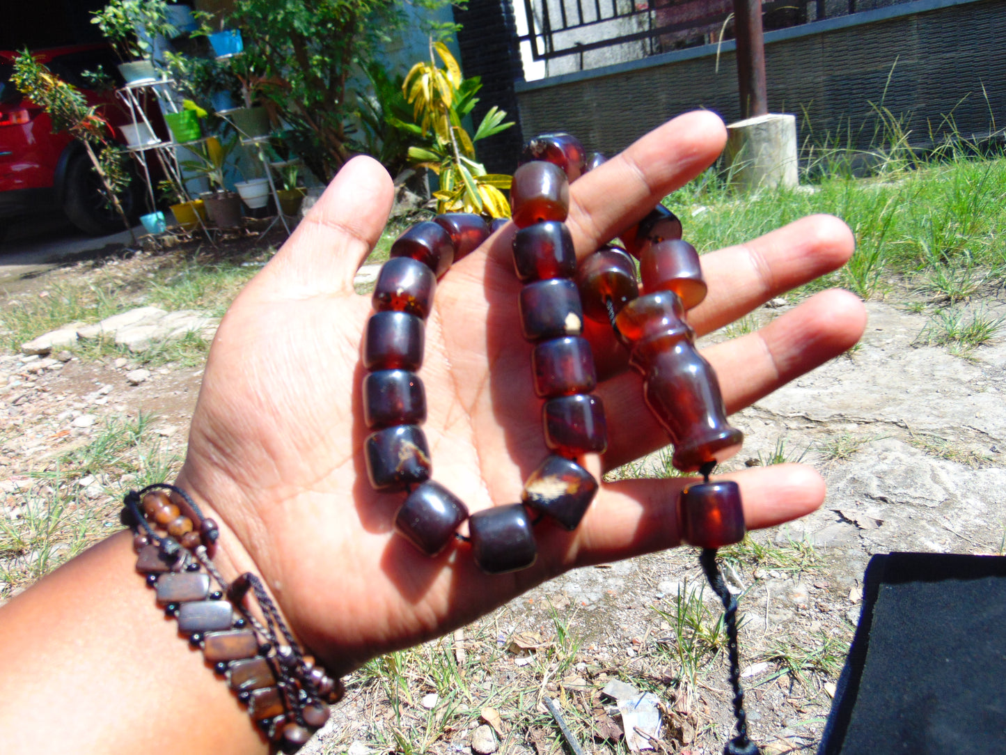 61 gr Komboloi Rosary 23 Beads 13x14 mm Indonesian Red Blue Amber for Healing 26COER5