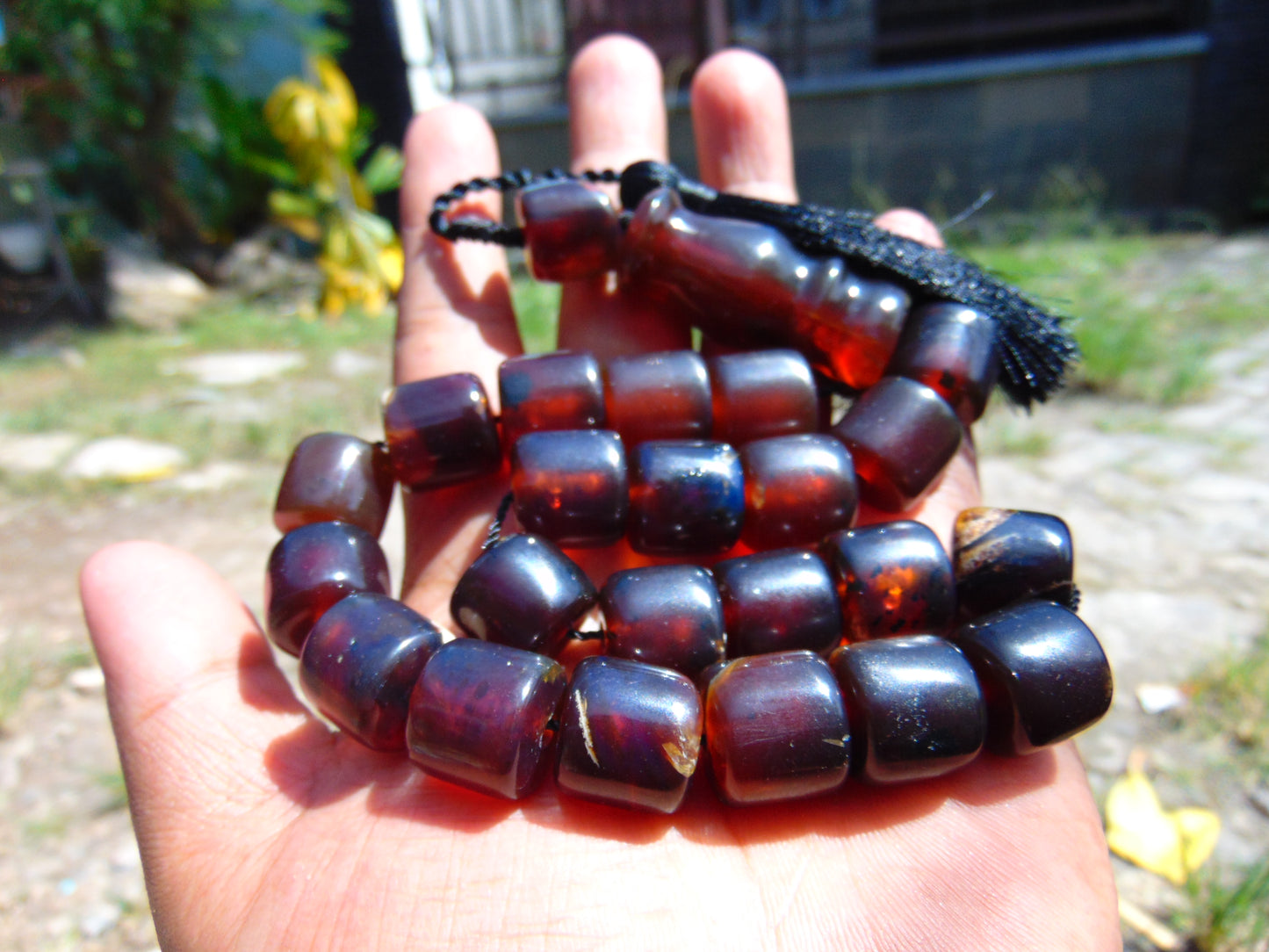 61 gr Komboloi Rosary 23 Beads 13x14 mm Indonesian Red Blue Amber for Healing 26COER5