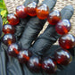 35  gram 14 Beads Mala Bracelet Indonesian Blue Cherry Red Amber 16 mm for Healing A14G271