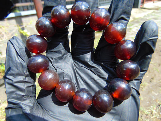 35  gram 14 Beads Mala Bracelet Indonesian Cherry Red Amber 16 mm for Healing A14G272