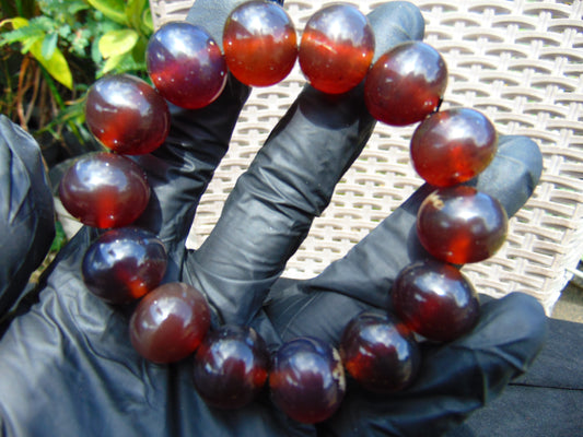 35  gram 14 Beads Mala Bracelet Indonesian Blue Cherry Red Amber 16 mm for Healing A14G273
