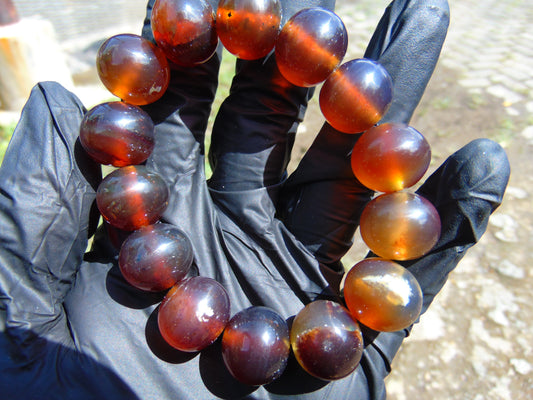 35 gram 14 Beads Mala Bracelet Indonesian Red Blue Amber 16 mm for Healing A14G277