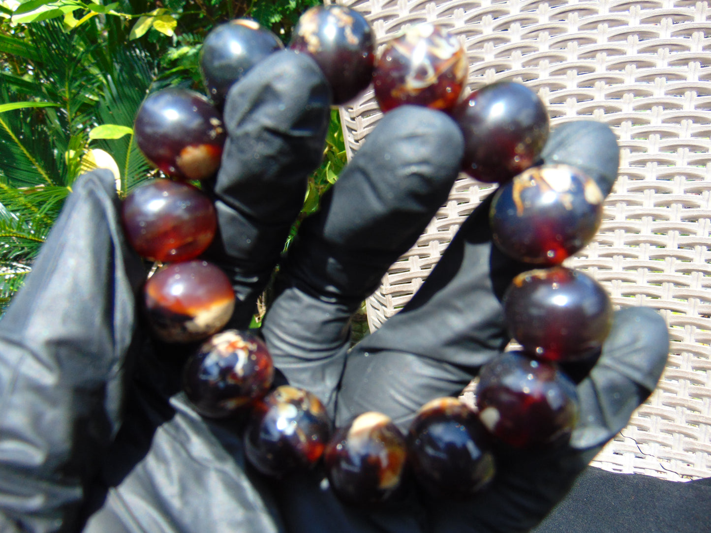 35  gram 14 Beads Mala Bracelet Indonesian Blue Cherry Red Amber 16 mm for Healing A14G274