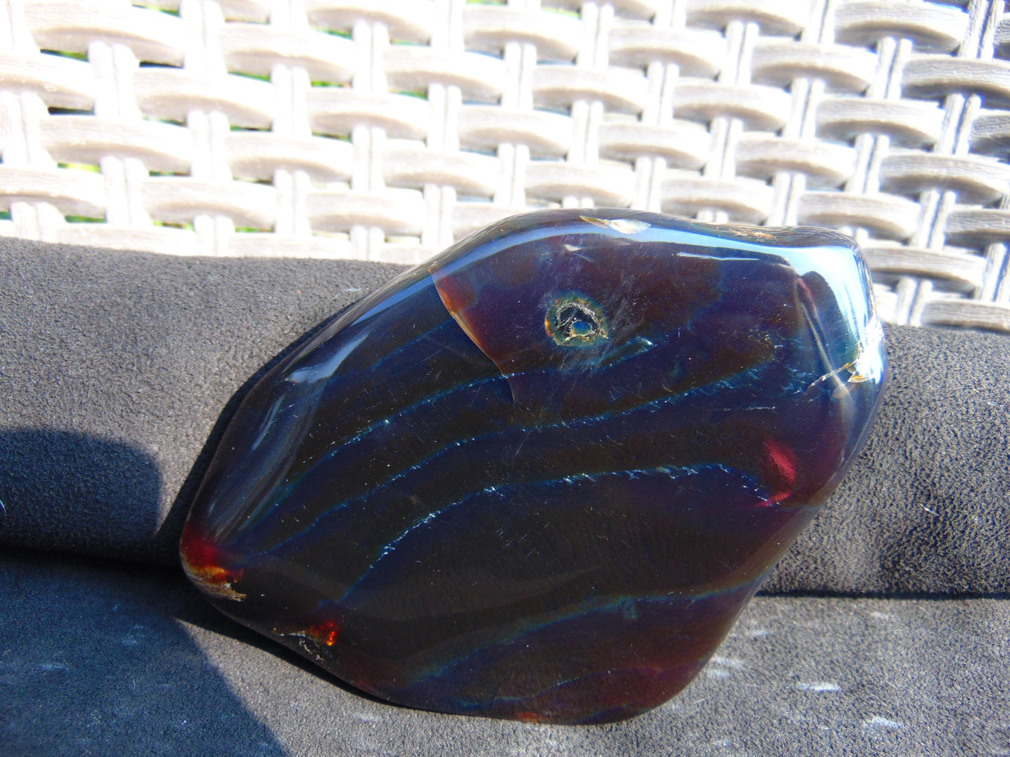 111 gram Slab Slim polished Indonesian Cherry Red Amber for Healing 25A206