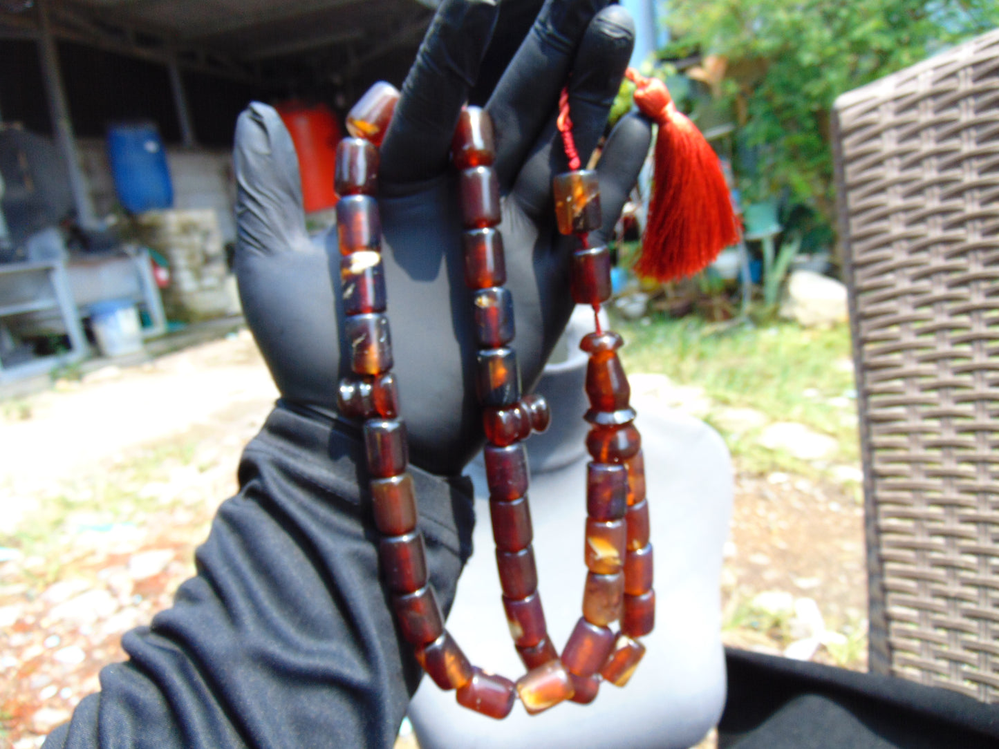 100 gr Komboloi Rosary 33+2 Beads 12x16 mm Indonesian Red Blue Amber for Healing 26RF22