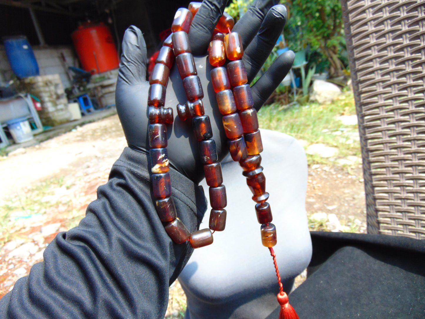 100 gr Komboloi Rosary 33+2 Beads 12x16 mm Indonesian Red Blue Amber for Healing 26RF22