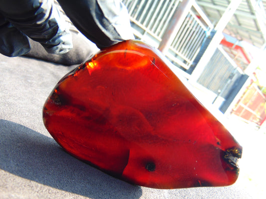 111 gram Slab Slim polished Indonesian Cherry Red Amber for Healing 25A206