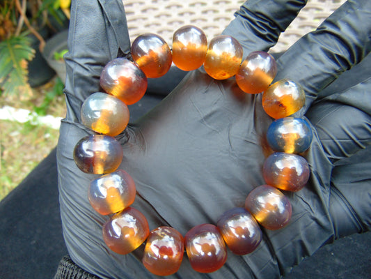 16 Beads Mala Bracelet Indonesian Yellow Blue Amber for Healing A16G208