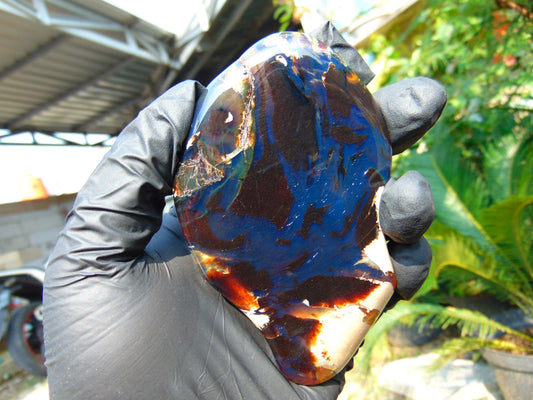 69 gram Slab polished Indonesian Sumatra Black Blue Amber for Healing 25Y115
