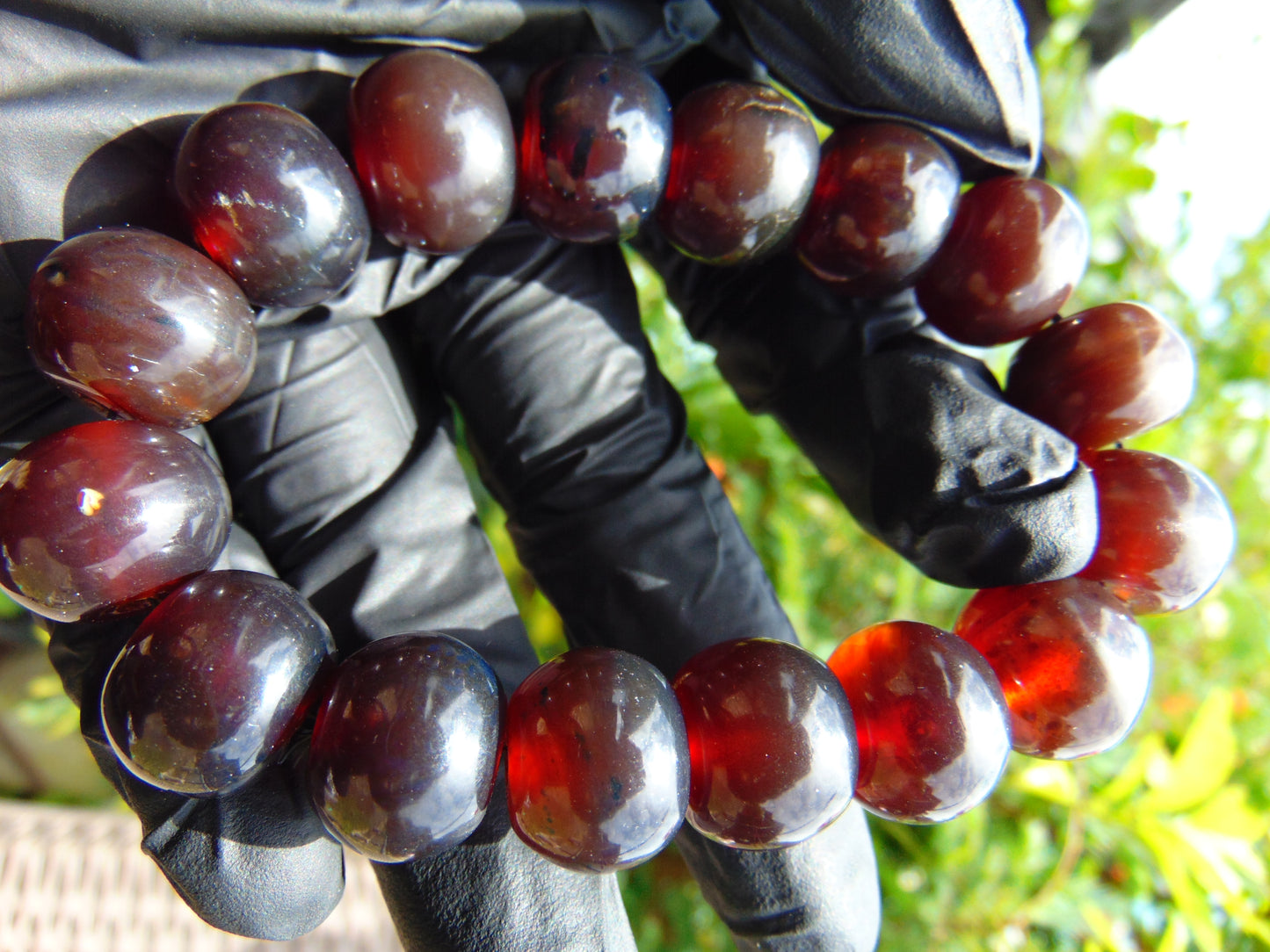 16 Beads Mala Bracelet Indonesian Cherry Red Amber for Healing A16G201
