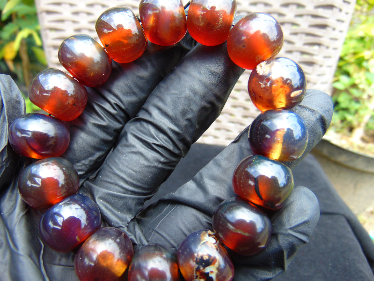 16 Beads Mala Bracelet Indonesian Red Blue Amber for Healing A16G206