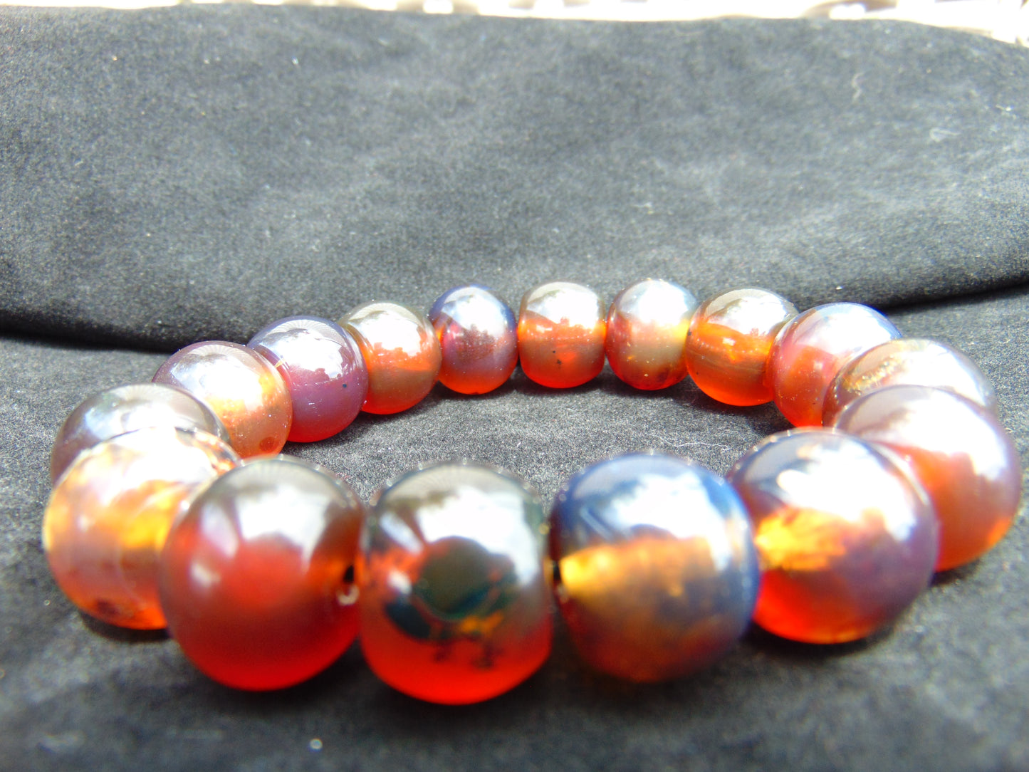 16 Beads Mala Bracelet Indonesian Red Blue Amber for Healing A16G206