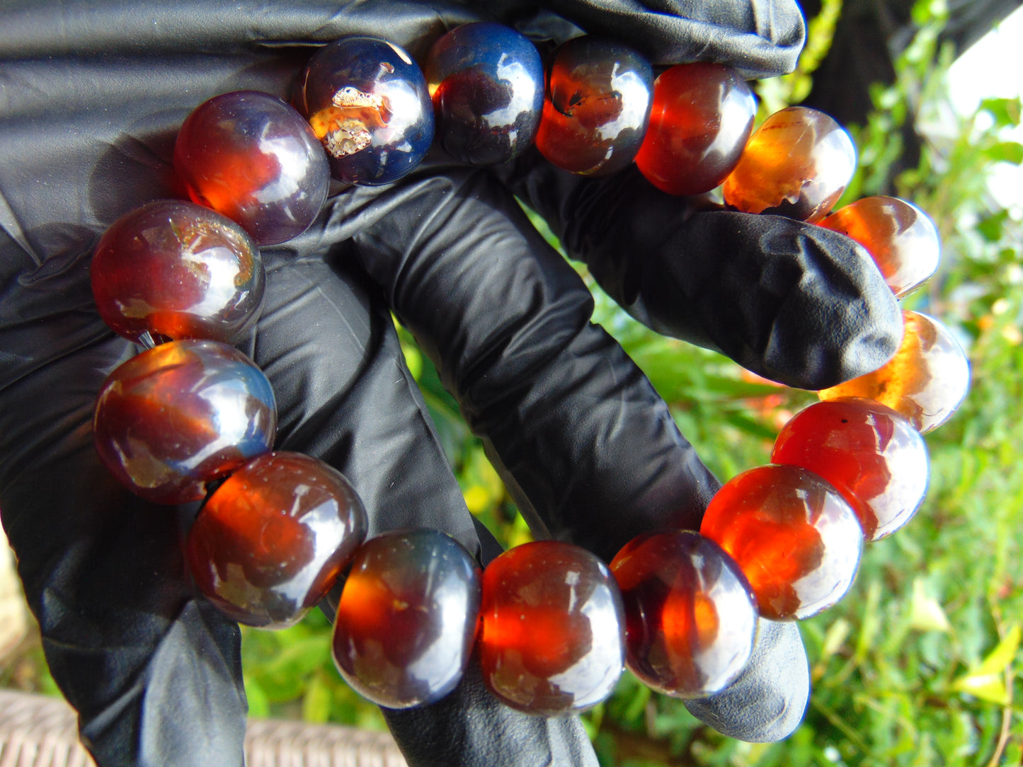 16 Beads Mala Bracelet Indonesian Red Blue Amber for Healing A16G206