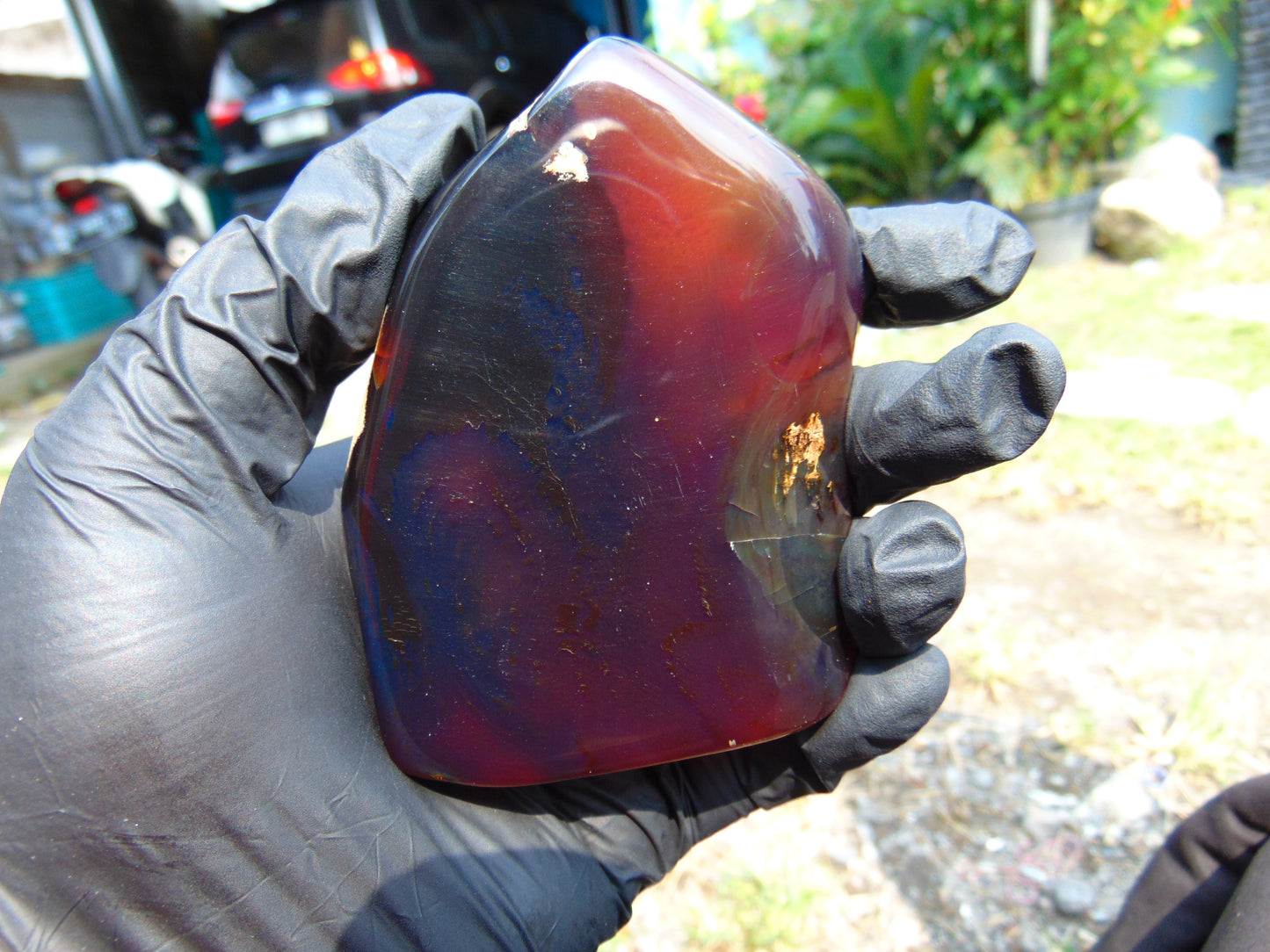 79 gram Slab Slim polished Indonesian Purple Blue Amber for Healing 25A196
