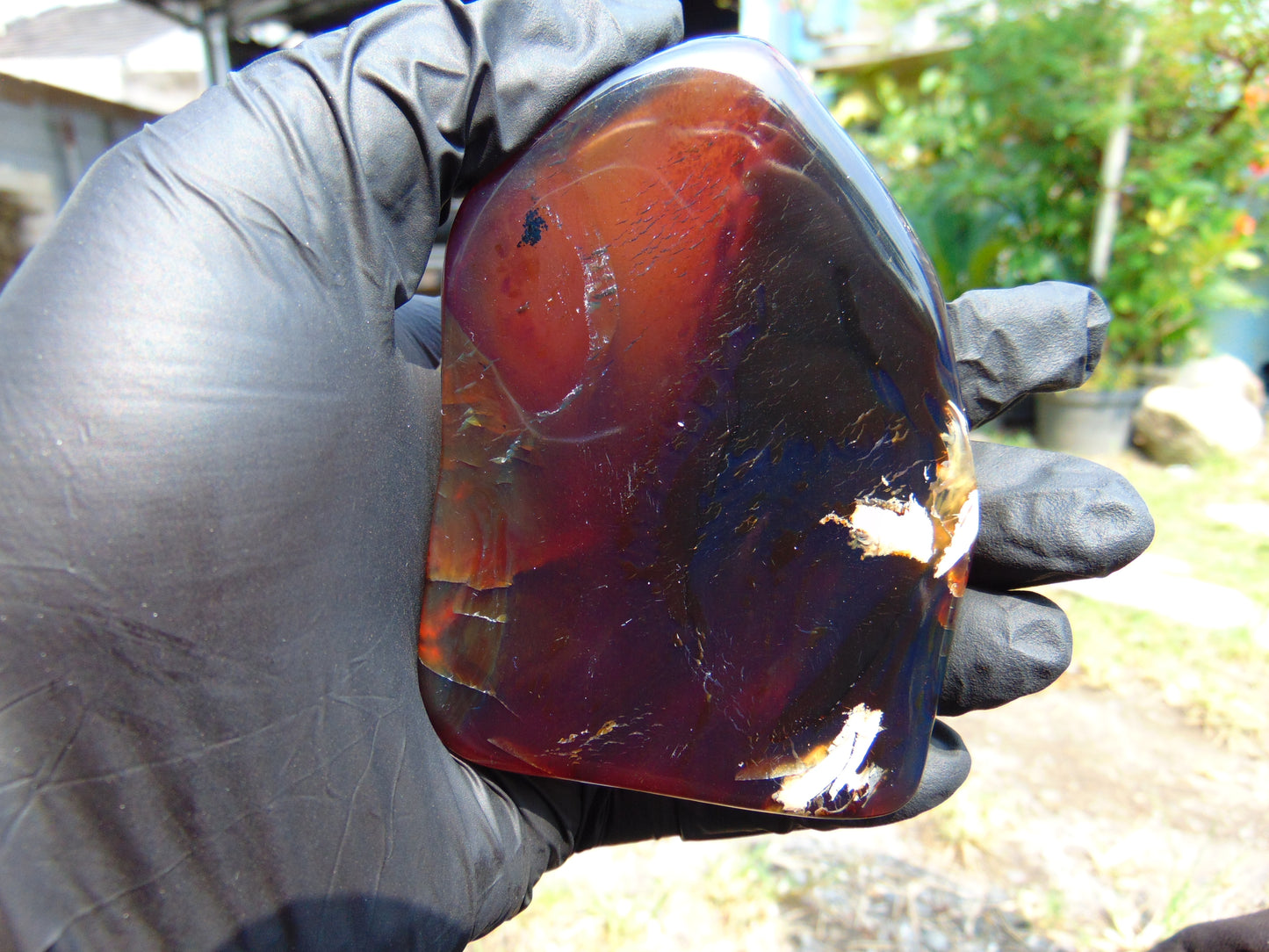 79 gram Slab Slim polished Indonesian Purple Blue Amber for Healing 25A196