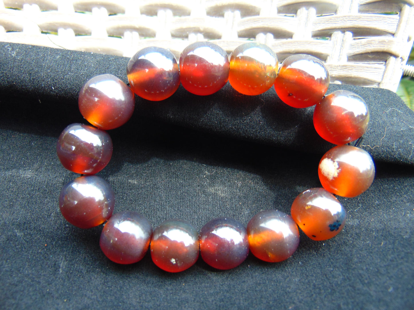 31 gram 14 Beads Mala Bracelet Indonesian Blue Red Amber for Healing A14G286