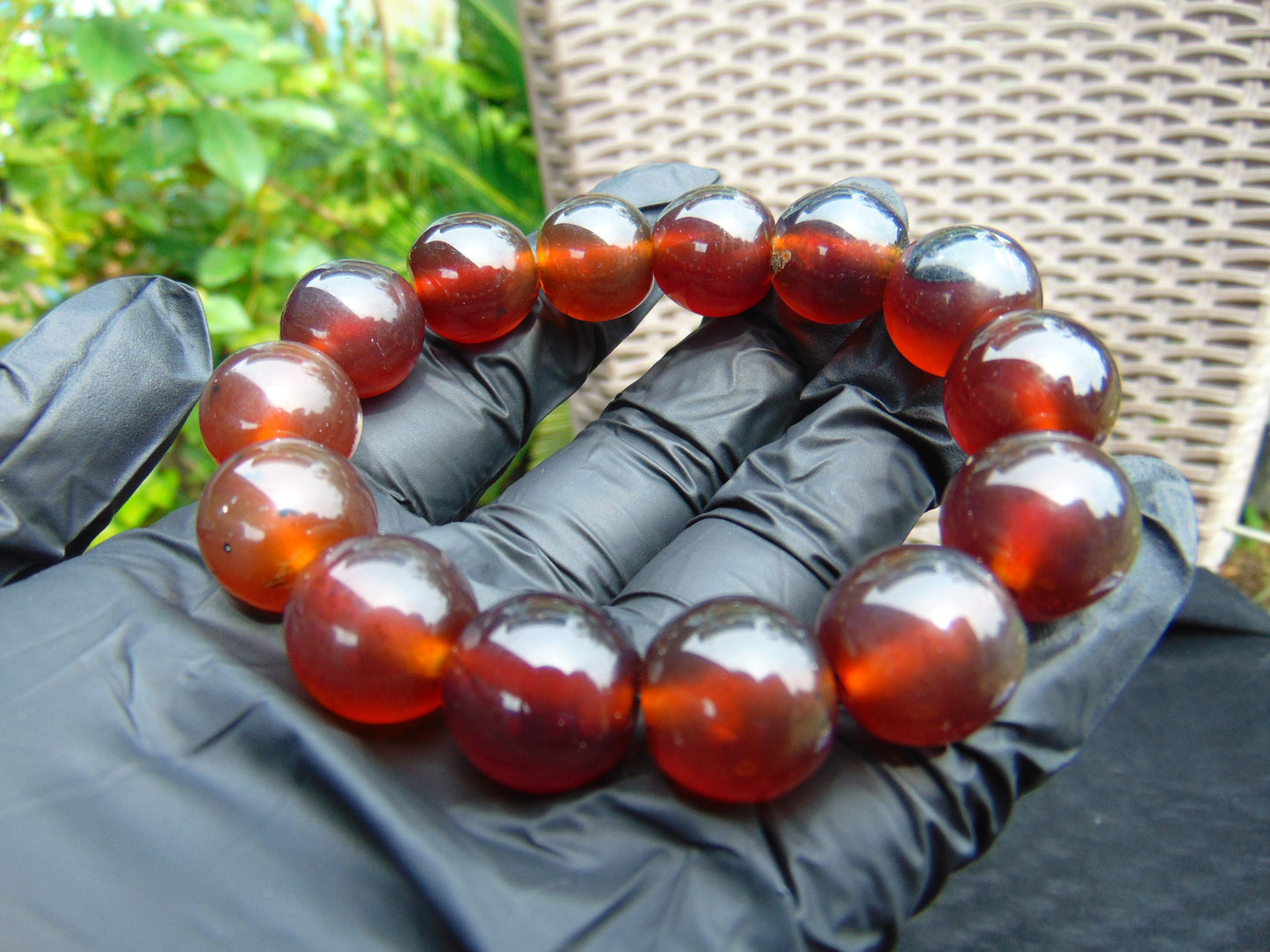 31 gram 14 Beads Mala Bracelet Indonesian Blue Red Amber for Healing A14G286