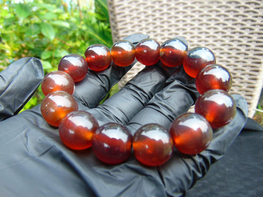 31 gram 14 Beads Mala Bracelet Indonesian Blue Red Amber for Healing A14G286