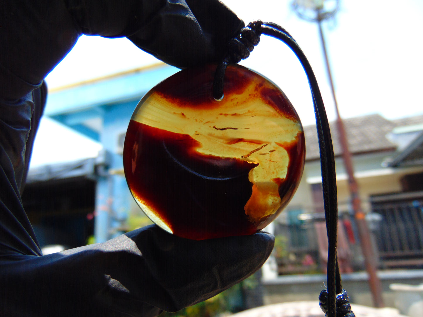 13 gr Chip Pendant Indonesian blue Amber for Healing AJ57