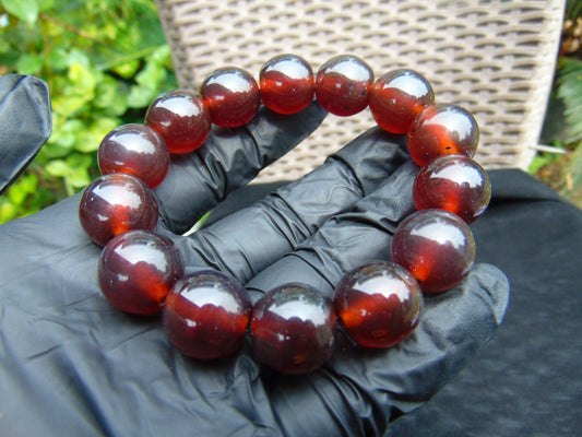31 gram 14 Beads Mala Bracelet Indonesian Cherry Red Amber for Healing A14G278