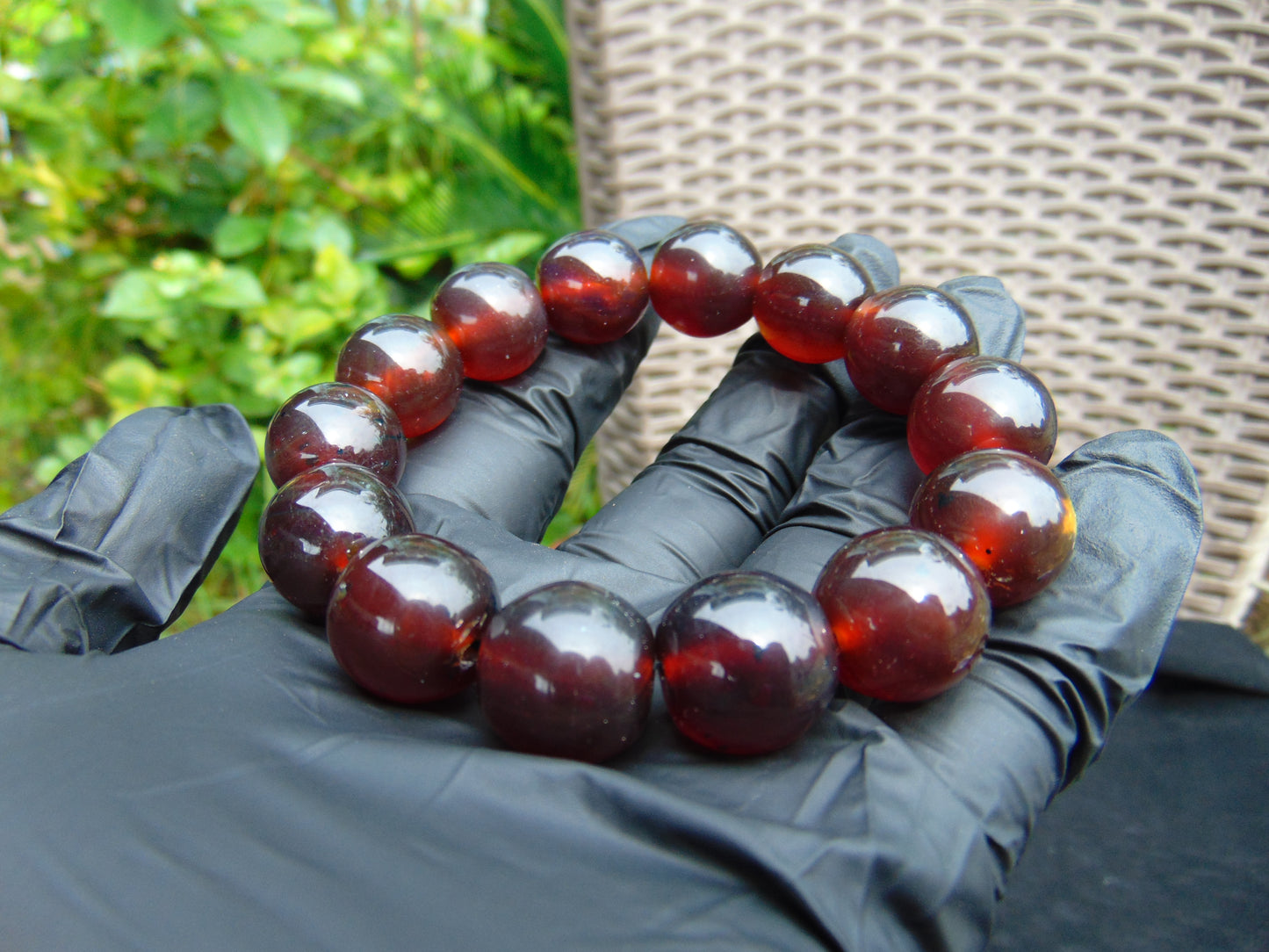 31 gram 14 Beads Mala Bracelet Indonesian Cherry Red Amber for Healing A14G279
