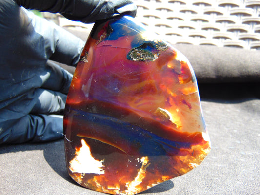 85 gram Slab  polished Indonesian Sumatra Blue Red Amber for Healing 25Y114