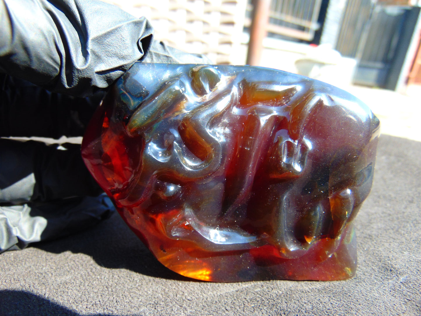 121 gram calligraphy carving ALLAH AKHBAR Indonesian Purple Red Amber for Healing CA5