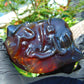 121 gram calligraphy carving ALLAH AKHBAR Indonesian Purple Red Amber for Healing CA5
