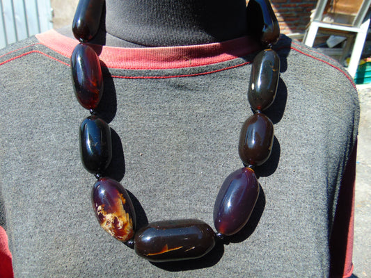 121 gram Small Beads Combination Necklace Indonesian Dark Green Amber for Healing NE54