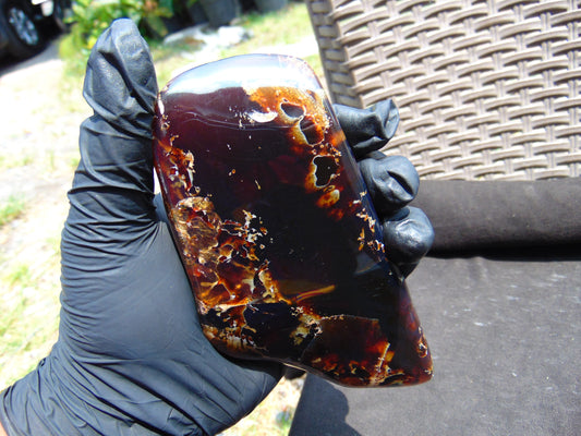 107 gram Slab polished Indonesian Sumatra Mushroom Inclusion Purple Amber for Healing 25Y128