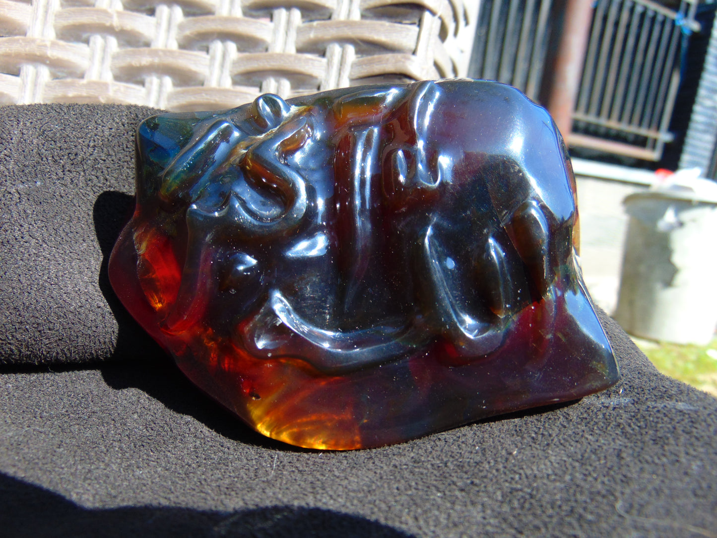 121 gram calligraphy carving ALLAH AKHBAR Indonesian Purple Red Amber for Healing CA5