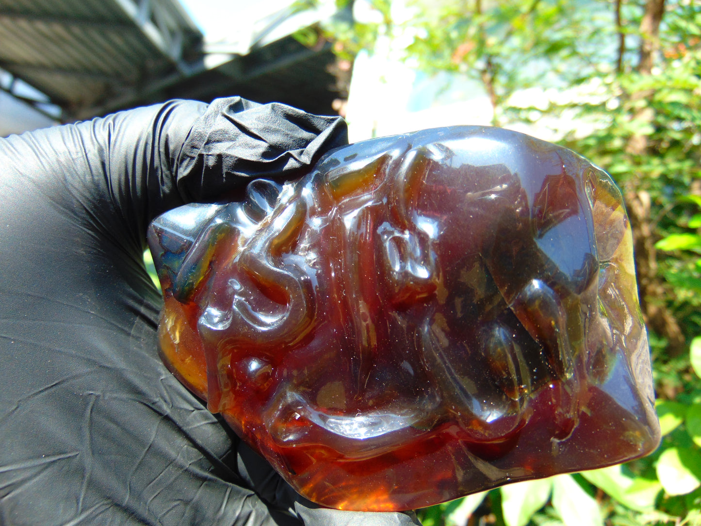 121 gram calligraphy carving ALLAH AKHBAR Indonesian Purple Red Amber for Healing CA5