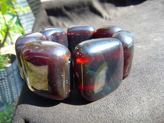 142 gr 7 Square Beads Bangle Indonesian Sumatra Dark Blue Amber for Healing FR114