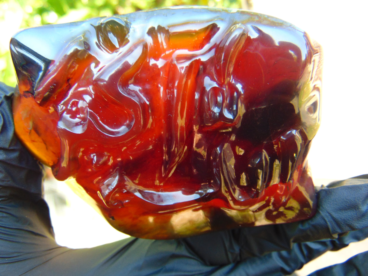 121 gram calligraphy carving ALLAH AKHBAR Indonesian Purple Red Amber for Healing CA5