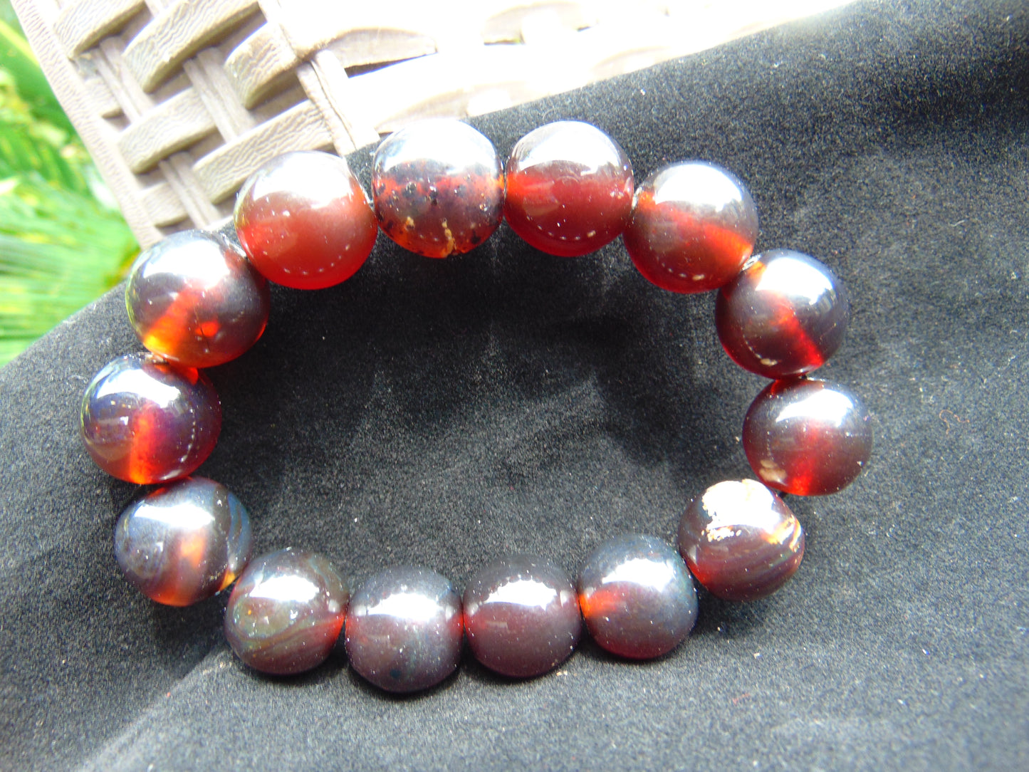 31 gram 14 Beads Mala Bracelet Indonesian Cherry Red Amber for Healing A14G281