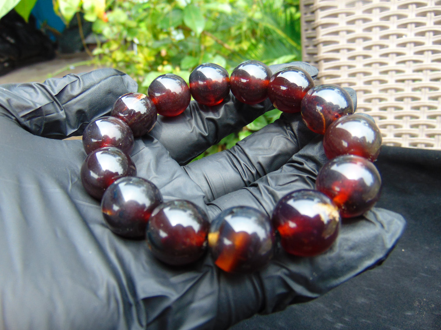 31 gram 14 Beads Mala Bracelet Indonesian Cherry Red Amber for Healing A14G281