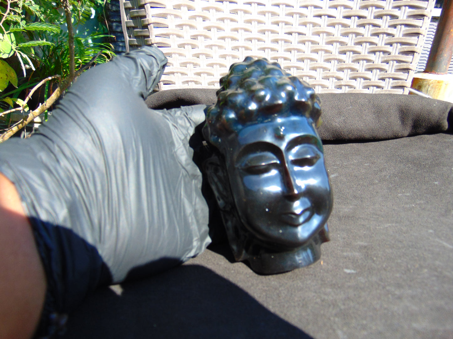 282 gr Buddha head carving 119x73x65 mm on Indonesian Black Blue Amber for Healing BD3D1