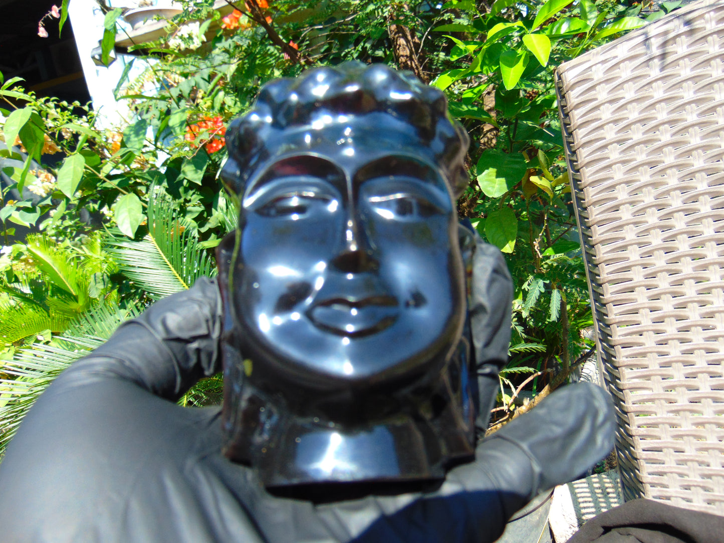 282 gr Buddha head carving 119x73x65 mm on Indonesian Black Blue Amber for Healing BD3D1