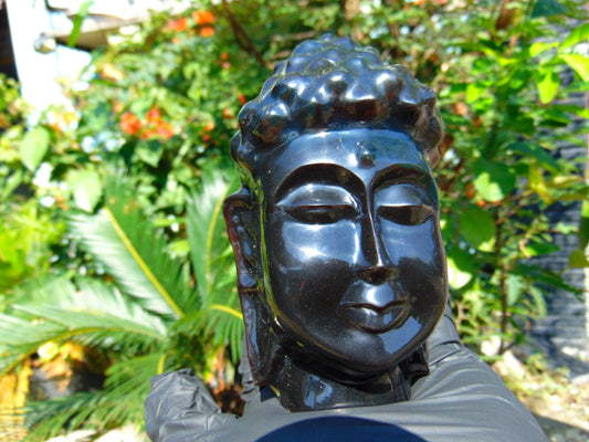 282 gr Buddha head carving 119x73x65 mm on Indonesian Black Blue Amber for Healing BD3D1