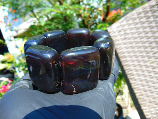 165 gr 7 Square Beads Bangle Indonesian Sumatra Red Blue Amber for Healing FR117
