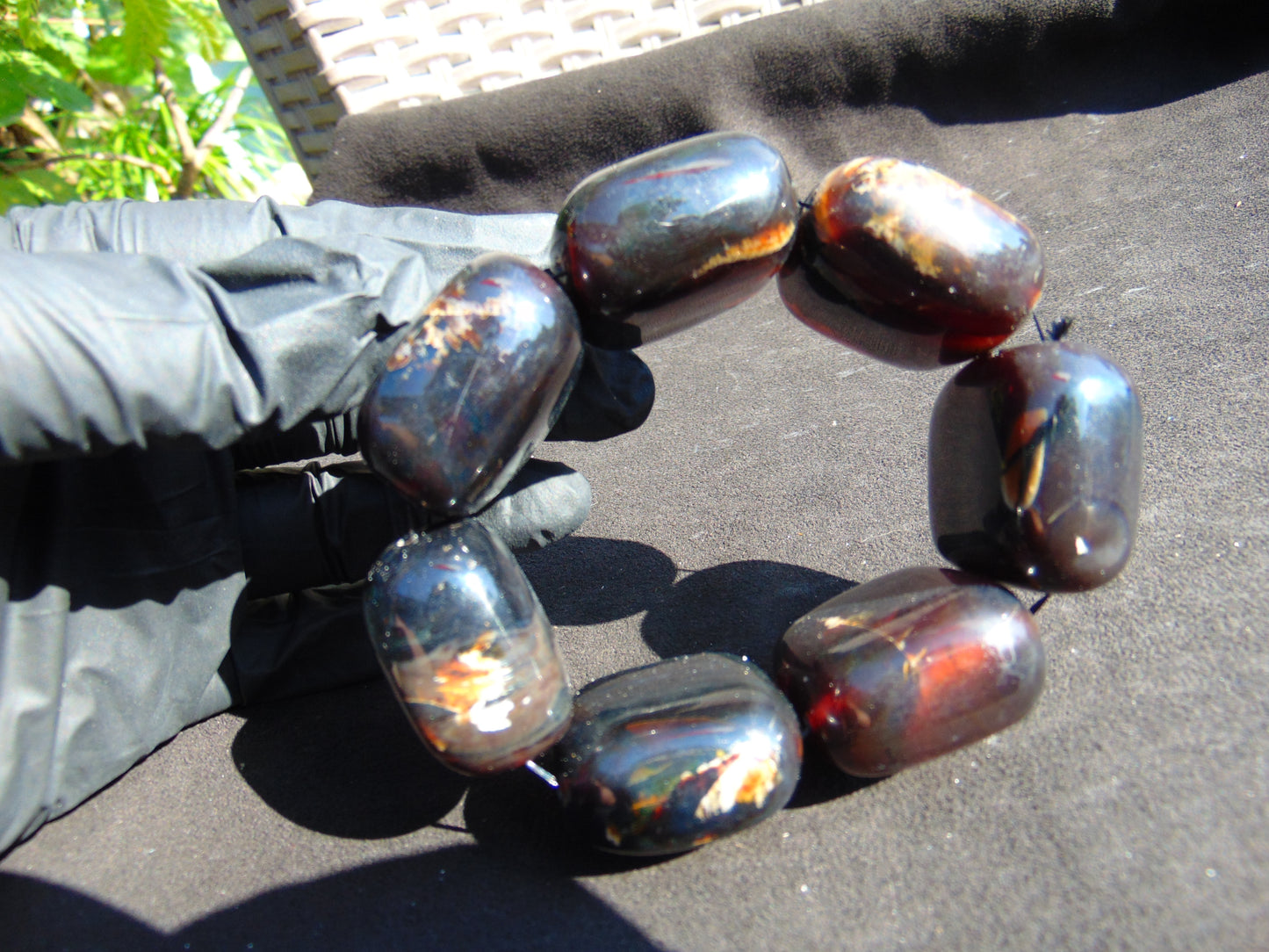 130 gr 7 Square Beads Bangle Indonesian Sumatra Dark Blue Amber for Healing FR113