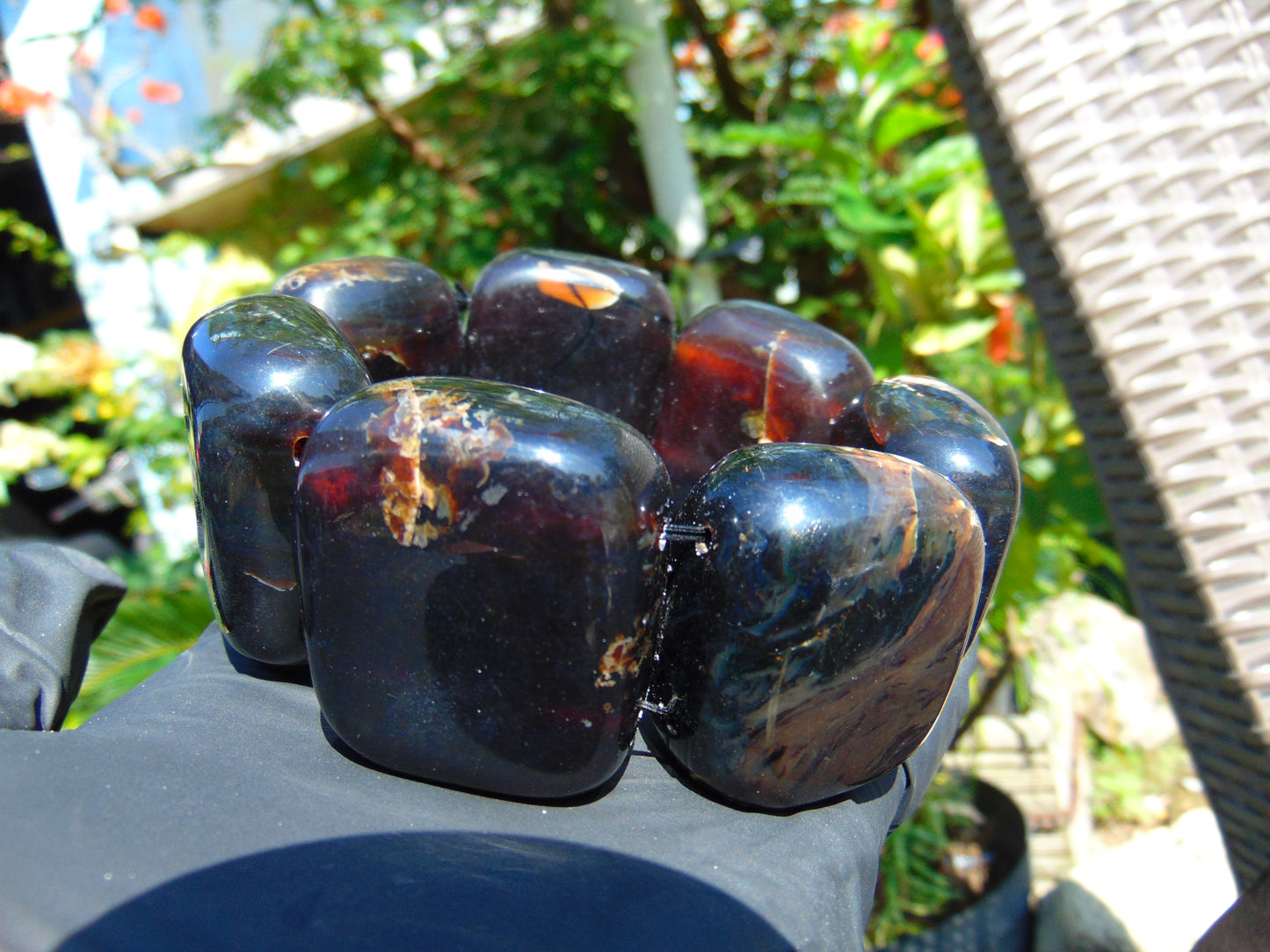 130 gr 7 Square Beads Bangle Indonesian Sumatra Dark Blue Amber for Healing FR113