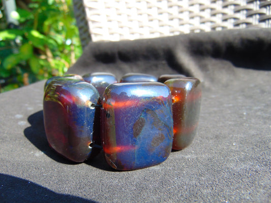 143 gr 7 Square Beads Bangle Indonesian Sumatra Red Blue Amber for Healing FR115