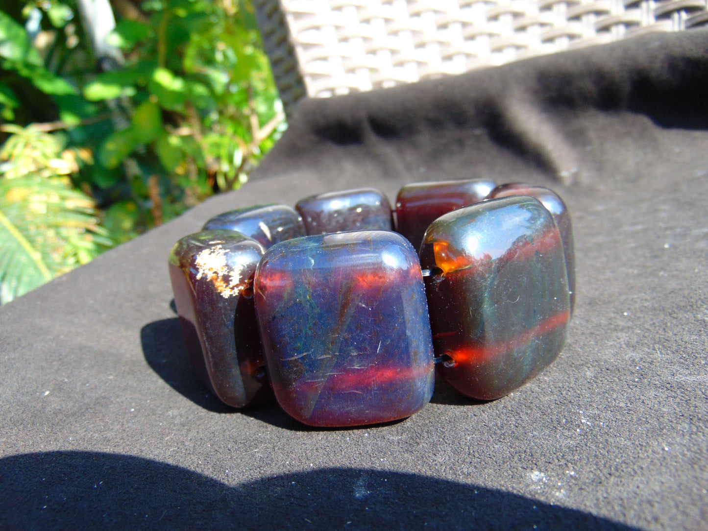 159 gr 7 Square Beads Bangle Indonesian Sumatra Dark Amber for Healing FR122