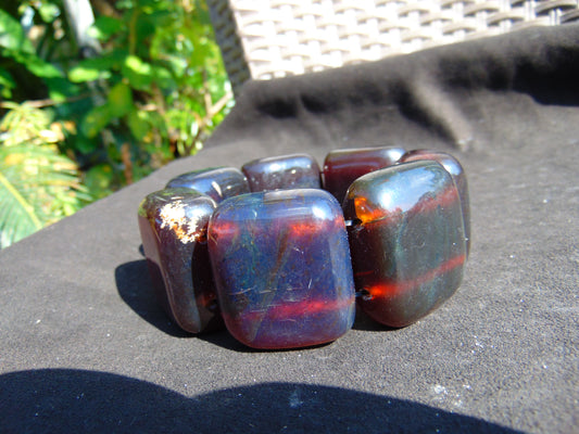159 gr 7 Square Beads Bangle Indonesian Sumatra Dark Amber for Healing FR122