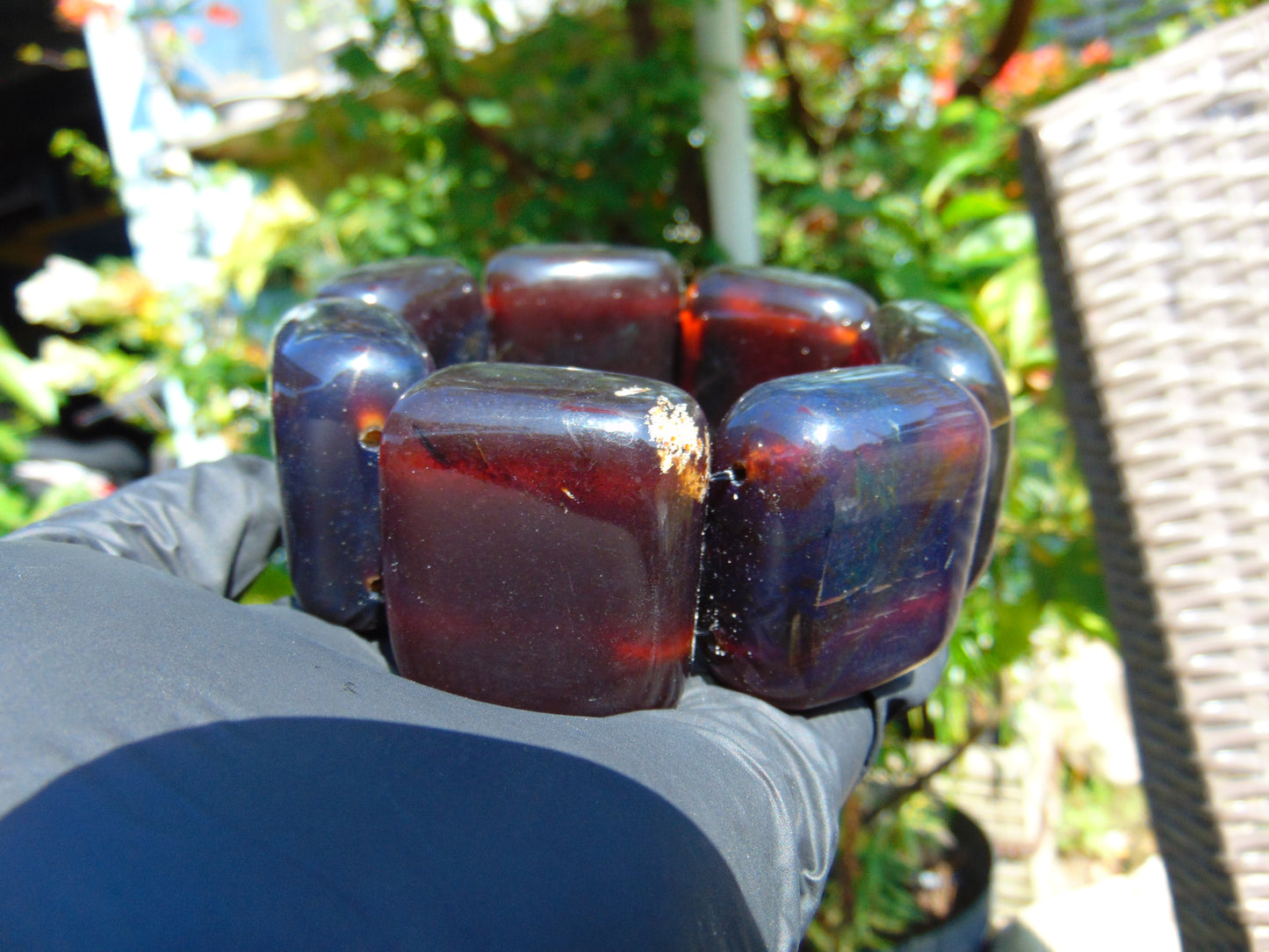 159 gr 7 Square Beads Bangle Indonesian Sumatra Dark Amber for Healing FR122