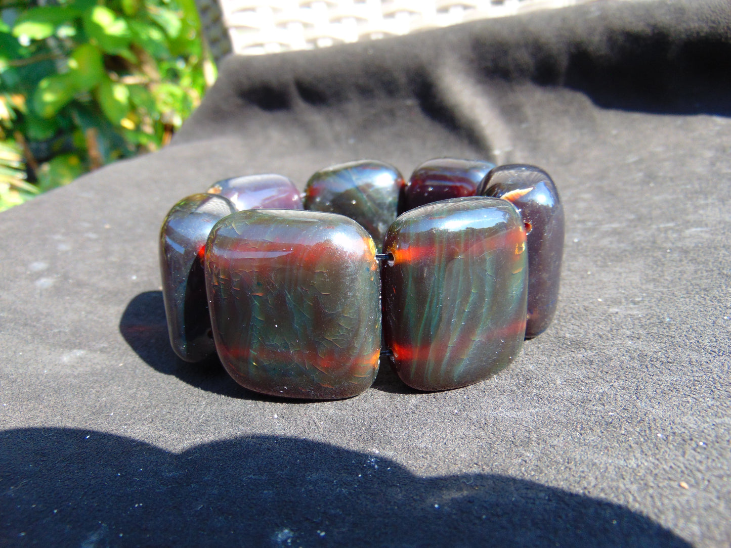 137 gr 7 Square Beads Bangle Indonesian Sumatra Dark Amber for Healing FR123